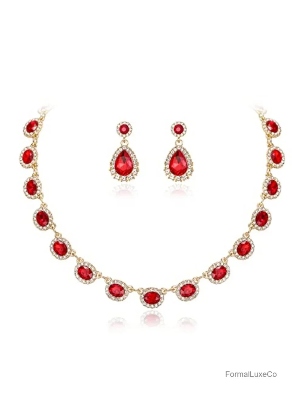 Wedding Jewelry Set Rhinestone Crystal Collar Necklace Dangle Earrings for